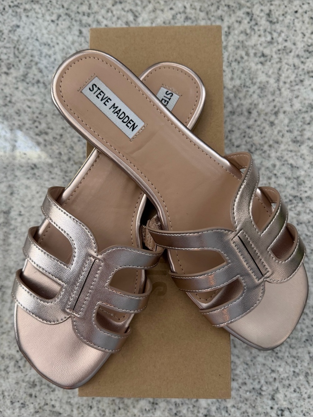 Steve Madden Metallic Rose Gold Slide Mules, Size 9 M